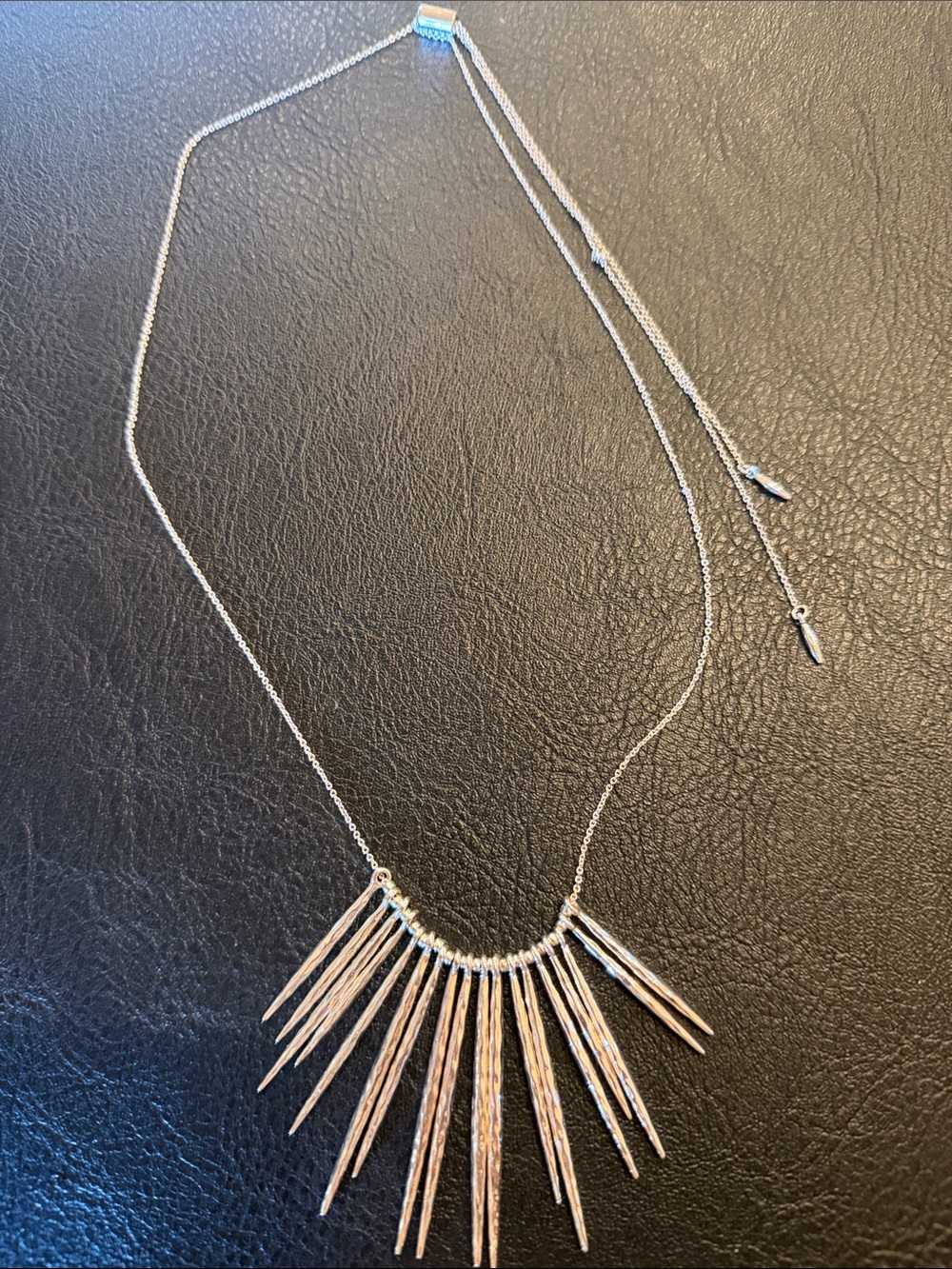 Stella & Dot Silver Spike Fringe Slider Necklace
